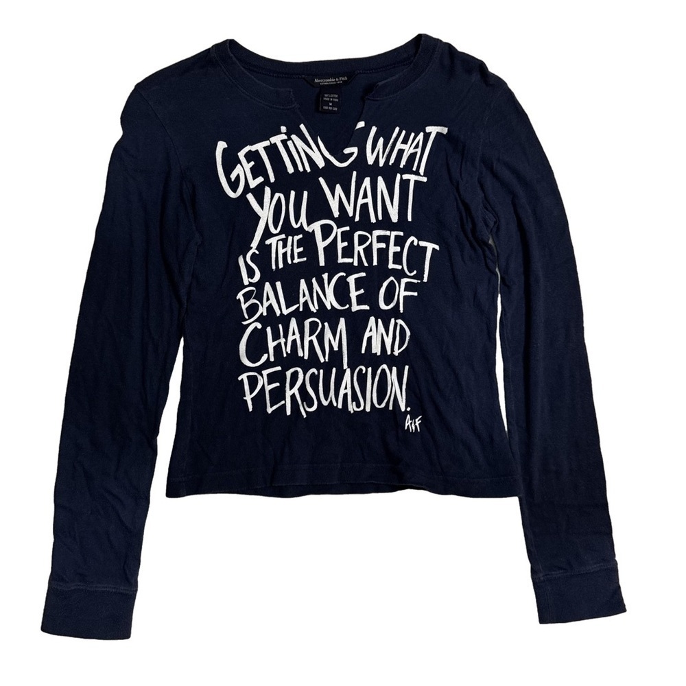 Abercrombie & Fitch Blue Long Sleeve Top Tee Shirt Size Medium Mirrored Graphic - Picture 11 of 11
